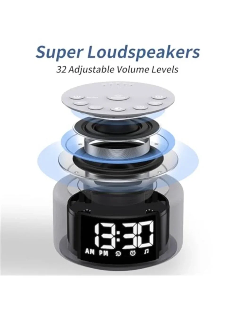 White Noise Sound Machine Alarm Clock Night Light 12 Color Sleep Aid 30 Sounds